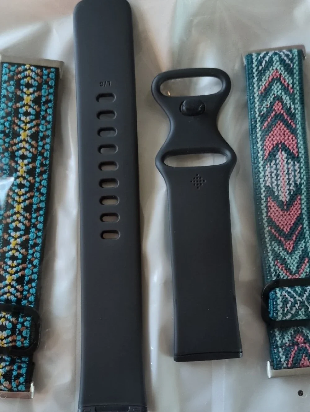 Versa 3 Interchangeable Watch Band Set- Black Silicone & Patterned Woven Straps